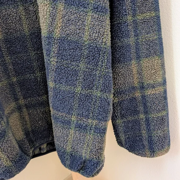 Vintage Collared Plaid Fleece Quarter-Zip Pullover Jacket In Navy/Forest Green